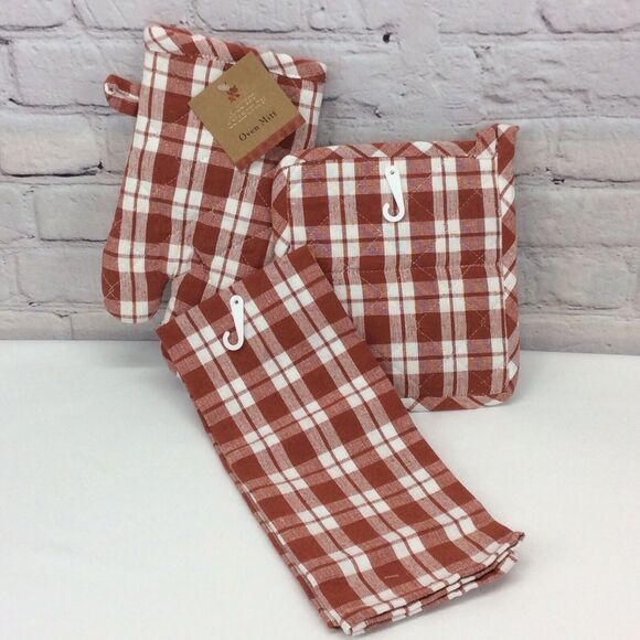 Fall "Farm Fresh" Pumpkins 3 Pc Kitchen Set Gingham Farmhouse - Picture 7 of 8